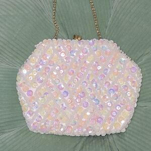 Elegant Sequin Evening Bag 6 Inch Made In Hong Kong Gold Chain